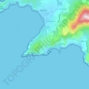 Carte topographique Cargèse, altitude, relief