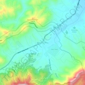Carte topographique Wears Valley, altitude, relief