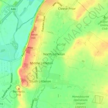 Carte topographique North Littleton, altitude, relief