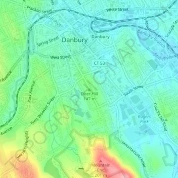 Carte topographique Deer Hill, altitude, relief