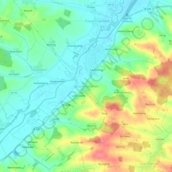 Carte topographique Johanneskirchen, altitude, relief