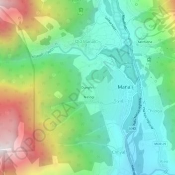 Carte topographique Dunghri, altitude, relief