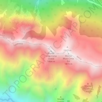 Carte topographique Monte Musi Cima Ovest, altitude, relief