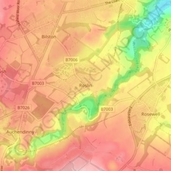 Carte topographique Roslin, altitude, relief
