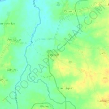 Carte topographique Baloda, altitude, relief