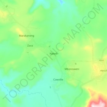 Carte topographique Naledi, altitude, relief
