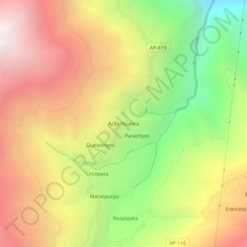 Carte topographique Aclla Huanca, altitude, relief