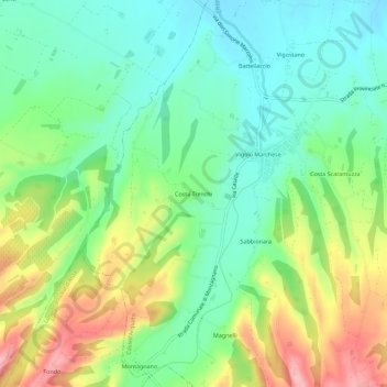 Carte topographique Costa Trenchi, altitude, relief
