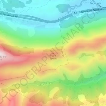 Carte topographique Baua, altitude, relief
