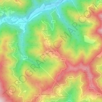 Carte topographique Cartari, altitude, relief