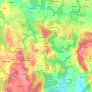Carte topographique Quesquedan, altitude, relief