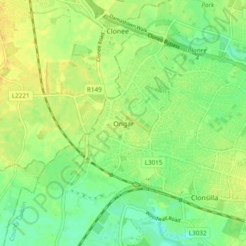 Carte topographique Ongar, altitude, relief