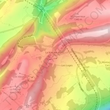 Carte topographique Vue des Alpes, altitude, relief