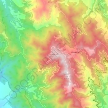 Carte topographique Kasauli, altitude, relief