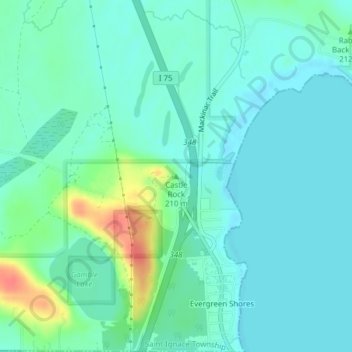 Carte topographique Castle Rock, altitude, relief