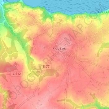 Carte topographique Keravel, altitude, relief