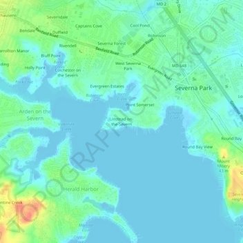 Carte topographique Linstead-on-the-Severn, altitude, relief