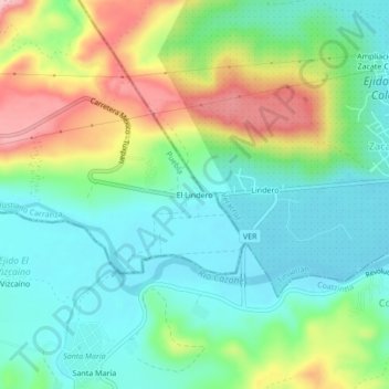 Carte topographique El Lindero, altitude, relief