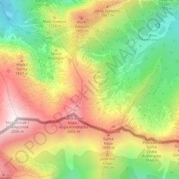 Carte topographique Tatry, altitude, relief