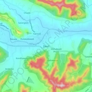 Carte topographique Paud, altitude, relief