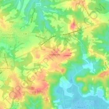 Carte topographique Cazaoumayou, altitude, relief