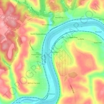 Carte topographique East Fredricktown, altitude, relief
