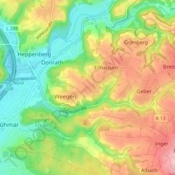 Carte topographique Halberg, altitude, relief
