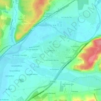 Carte topographique Les Belleys, altitude, relief