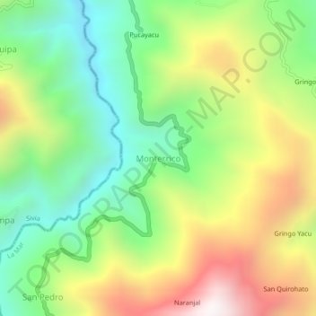 Carte topographique Monterrico, altitude, relief