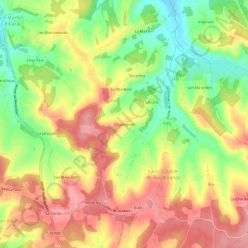 Carte topographique Chauvignac, altitude, relief