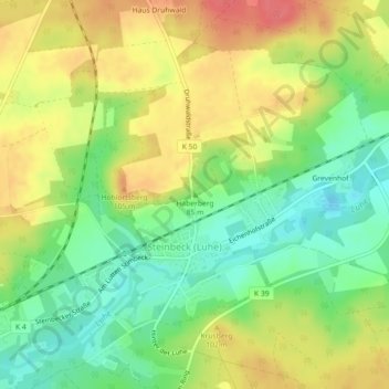 Carte topographique Haberberg, altitude, relief