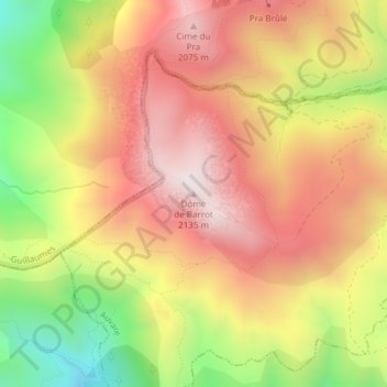 Carte topographique Dôme de Barrot, altitude, relief