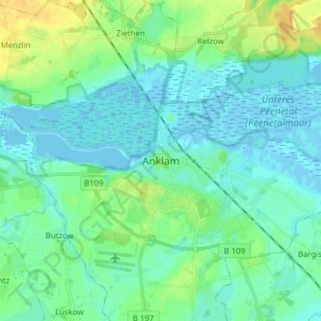 Carte topographique Anklam, altitude, relief