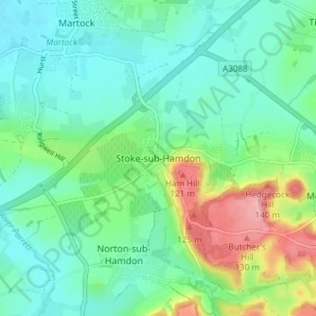 Carte topographique Stoke-sub-Hamdon, altitude, relief