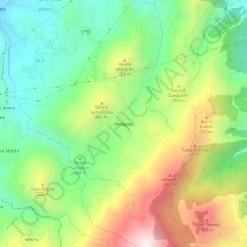 Carte topographique Migliardo, altitude, relief