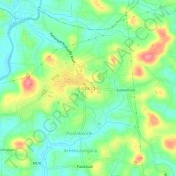 Carte topographique Kattangal, altitude, relief
