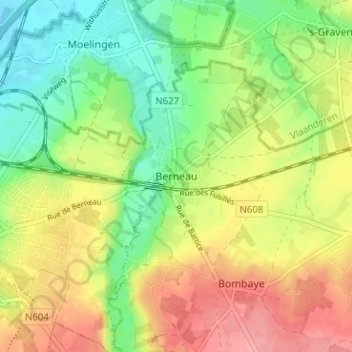 Carte topographique Berneau, altitude, relief