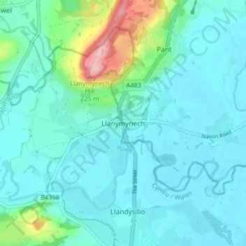 Carte topographique Llanymynech, altitude, relief