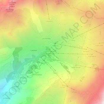 Carte topographique Longchamp, altitude, relief
