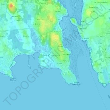 Carte topographique Kervourden, altitude, relief