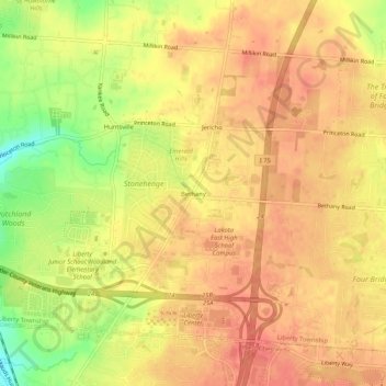 Carte topographique Bethany, altitude, relief