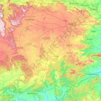 Carte topographique Ranchi, altitude, relief