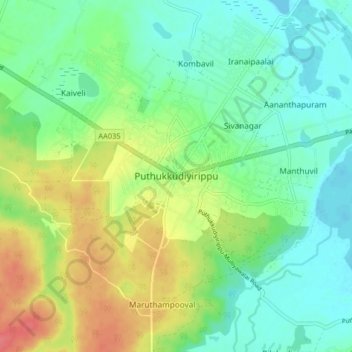 Carte topographique Puthukkudiyirippu, altitude, relief