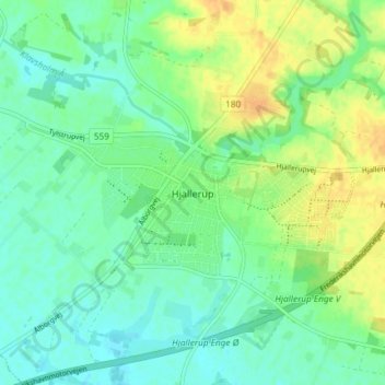 Carte topographique Hjallerup, altitude, relief