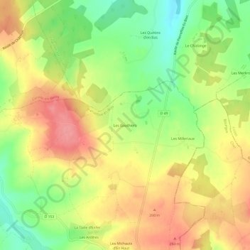 Carte topographique Les Gauthiers, altitude, relief