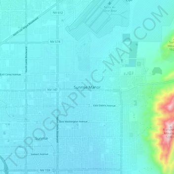 Carte topographique Sunrise Manor, altitude, relief