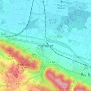 Carte topographique Wehrendorf, altitude, relief