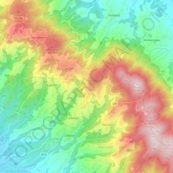 Carte topographique San Baronto, altitude, relief