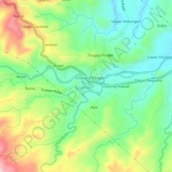 Carte topographique Suawan, altitude, relief