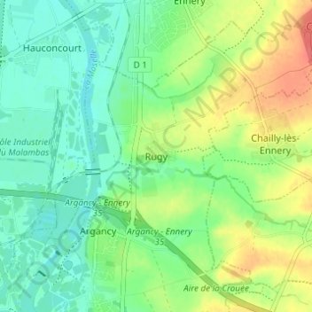 Carte topographique Rugy, altitude, relief